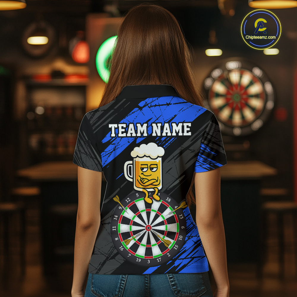 Custom Blue Funny Beer Darts Board Dart Shirts For Women Darts Team Jerseys Dart Tournament NNT120