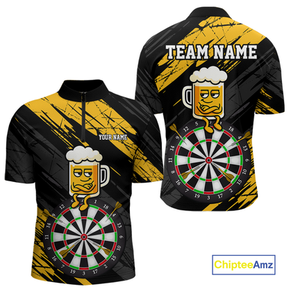 Custom Yellow Funny Beer Darts Board Dart Shirts For Men Darts Team Jerseys Dart Tournament NNT120