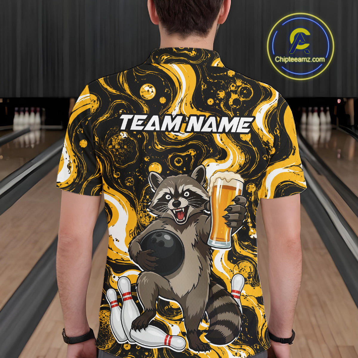 Custom Beer Raccoon Bowling Shirt for Men Bowling Polo & 1/4 Zip Bowling Team Shirts HNT311