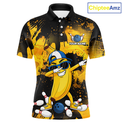 Polo shirt with a cartoon character design on a black and yellow background, featuring the brand 'ChipteeAmz'.