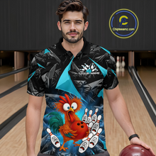 Load image into Gallery viewer, Custom Turquoise Funny Chicken Bowling Jersey for Men Bowling Team Shirts  Polo &amp; 1/4 Zip HNT138