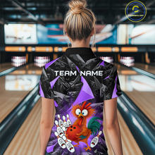 Load image into Gallery viewer, Custom Purple Funny Chicken Bowling Jersey for Women Bowling Team Shirts Polo &amp; 1/4 Zip HNT138