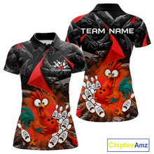 Load image into Gallery viewer, Custom Red Funny Chicken Bowling Jersey for Women Bowling Team Shirts Polo &amp; 1/4 Zip HNT138