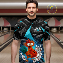 Load image into Gallery viewer, Custom Turquoise Funny Chicken Bowling Jersey for Men Bowling Team Shirts  Polo &amp; 1/4 Zip HNT138