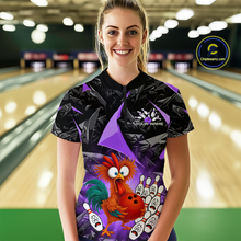 Load image into Gallery viewer, Custom Purple Funny Chicken Bowling Jersey for Women Bowling Team Shirts Polo &amp; 1/4 Zip HNT138