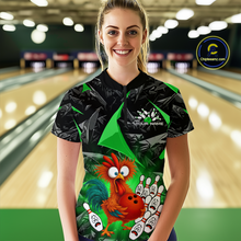 Load image into Gallery viewer, Custom Green Funny Chicken Bowling Jersey for Women Bowling Team Shirts Polo &amp; 1/4 Zip HNT138