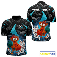 Load image into Gallery viewer, Custom Turquoise Funny Chicken Bowling Jersey for Men Bowling Team Shirts  Polo &amp; 1/4 Zip HNT138