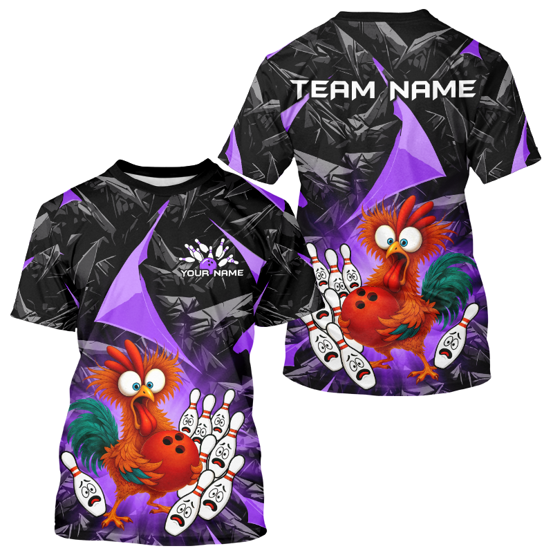 Custom Purple Chicken Bowling Shirts for Men Women Bowling Uniform Bowling Team Shirts HNT138