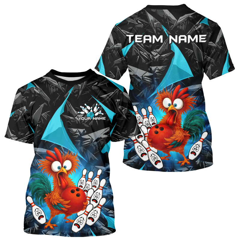Custom Turquoise Chicken Bowling Shirts for Men Women Bowling Uniform Bowling Team Shirts HNT138
