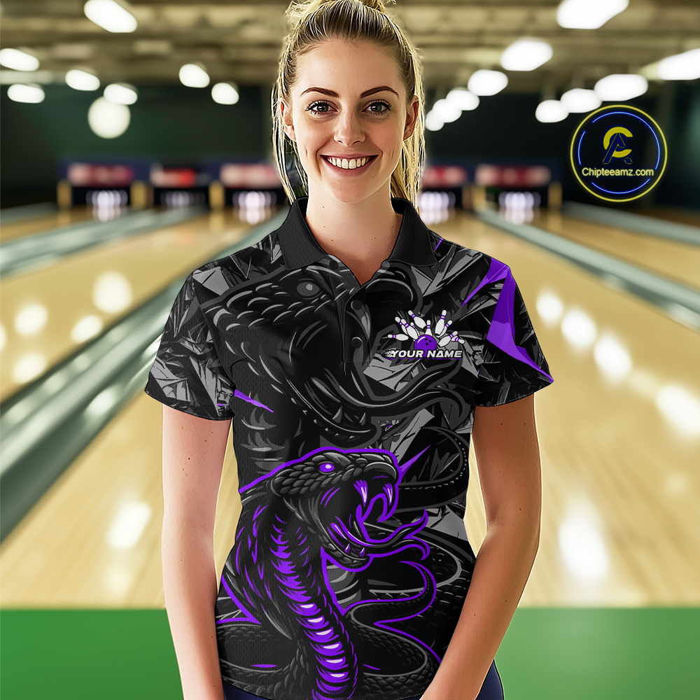 Custom Purple Cobra Snake Bowling Jersey for Women Bowling Team Shirts Polo & 1/4 Zip HNT137
