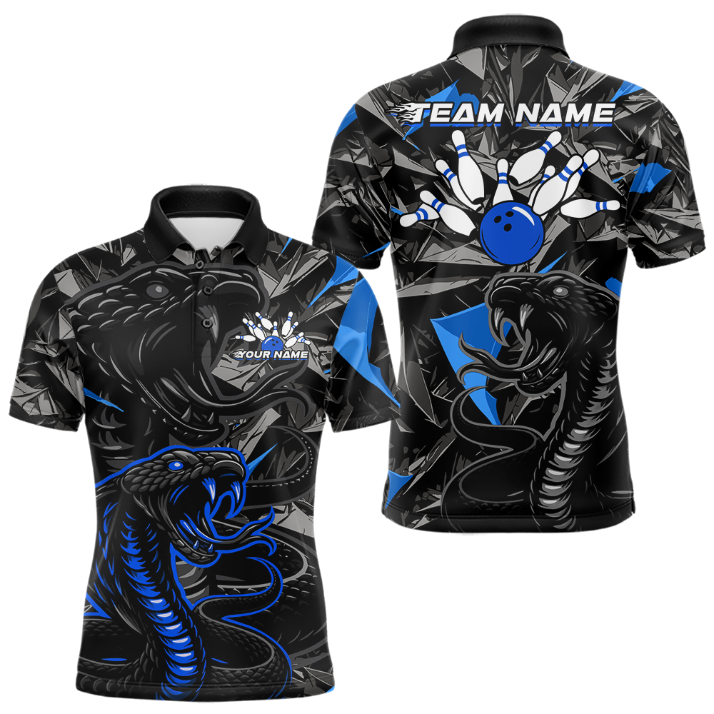 Custom Blue Cobra Snake Bowling Jersey for Men Bowling Team Shirts Bowling Uniform Polo & 1/4 Zip HNT137