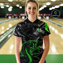 Load image into Gallery viewer, Custom Green Cobra Snake Bowling Jersey for Women Bowling Team Shirts Polo &amp; 1/4 Zip HNT137