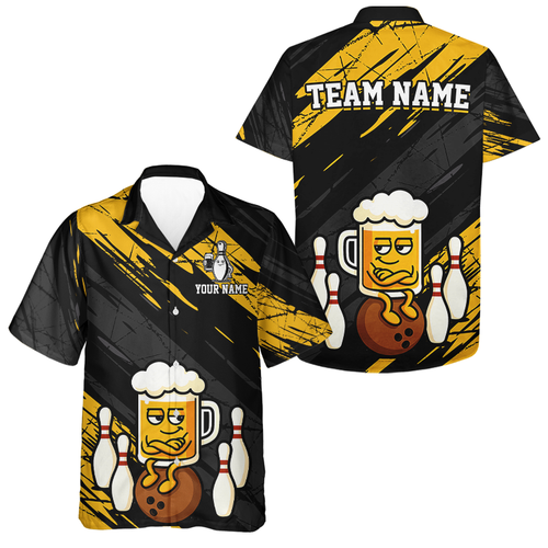 Custom Yellow Funny Beer Hawaiin Bowling Jersey Bowling Uniform Bowling Team Shirts HNT107
