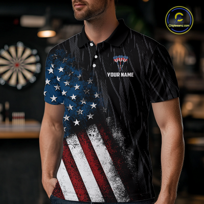 Custom US Flag Eagle Dart Shirts for Men Darts Team Jerseys Dart Tournament Polo & 1/4 Zip NNT142