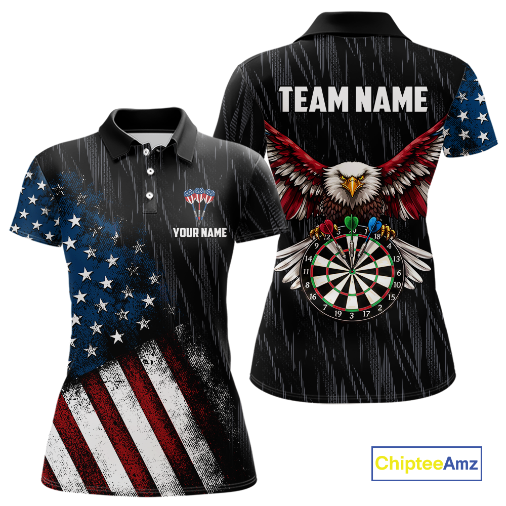 Custom US Flag Eagle Dart Shirts for Women Darts Team Jerseys Dart Tournament Polo & 1/4 Zip NNT142