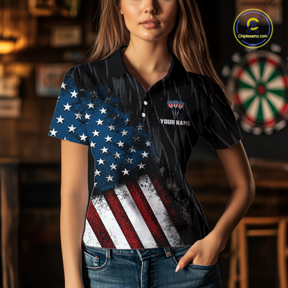 Custom US Flag Eagle Dart Shirts for Women Darts Team Jerseys Dart Tournament Polo & 1/4 Zip NNT142
