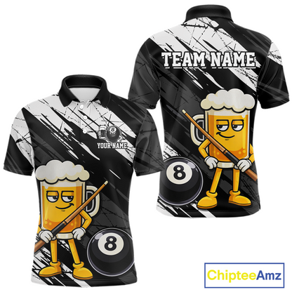Custom Funny Black Beer 8 Ball Pool Men Billiard Polo & 1/4 Zip, Billiard Shirt, Billiard Team Jerseys NNT146