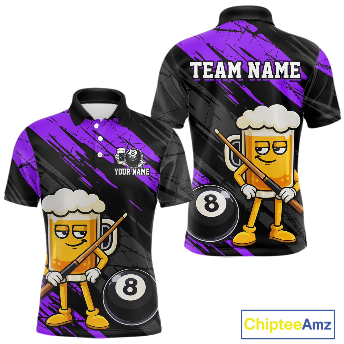 Custom Funny Purple Beer 8 Ball Pool Men Billiard Polo & 1/4 Zip, Billiard Shirt, Billiard Team Jerseys NNT146