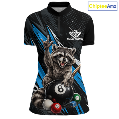 Custom Blue Funny Raccoon 8 Ball Billiard Shirt for Women Billiard Team Jersey Billiard League NNT191