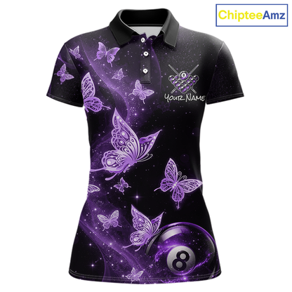 Custom Purple Butterfly Galaxy 8 Ball Billiard Shirt for Women Billiard Team Jersey Billiard League NNT192