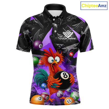 Custom Purple Funny Chicken 8 Ball & 9 Ball Billiard Shirt for Men Billiard Team Jerseys NNT190