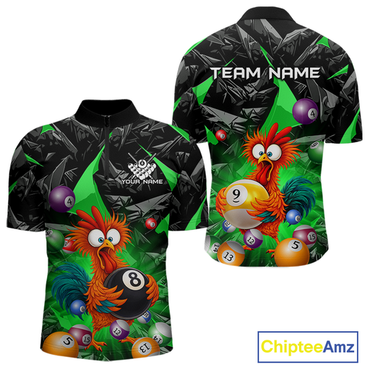 Custom Green Funny Chicken 8 Ball & 9 Ball Billiard Shirt for Men Billiard Team Jerseys NNT190