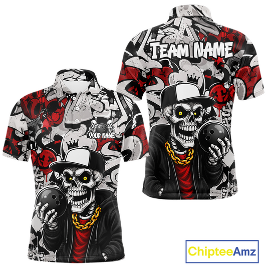 Skull-themed shirt with 'Team Name' and 'Your Name' text, featuring red, black, and white colors.