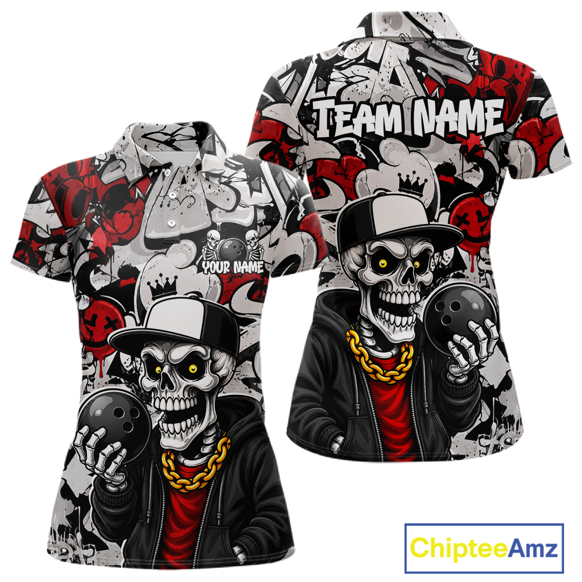 Skull-themed shirt with 'Teamname' text and Chiptee Amz branding.