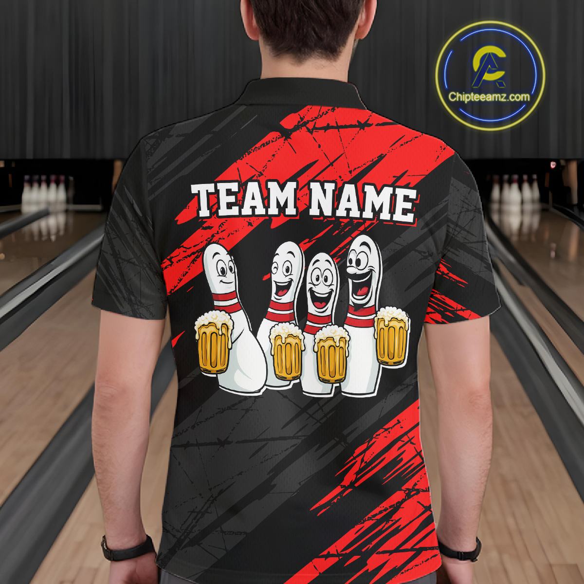Custom Red Funny Bowling Tournament Jersey for Men Bowling Team Shirts Polo & 1/4 Zip HNT178