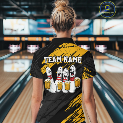 Custom Yellow Funny Bowling Tournament Jersey for Women Bowling Team Shirts Polo & 1/4 Zip HNT178