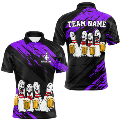 Custom Purple Funny Bowling Tournament Jersey for Men Bowling Team Shirts Polo & 1/4 Zip HNT178