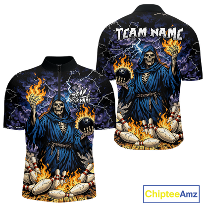 Custom Flame Grim Reaper Bowling Jersey for Men Polo & 1/4 Zip Bowling Team Shirts HNT222