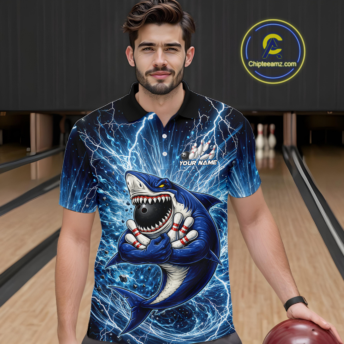 Custom Flame Shake Bowling Jersey for Men Polo & 1/4 Zip Bowling Team Shirts HNT223