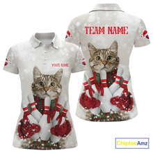 Load image into Gallery viewer, Custom Funny Cat Christmas Bowling Jersey for Women Polo &amp; 1/4 Zip Bowling Team Shirts HNT145