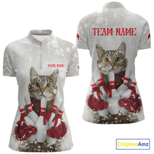 Load image into Gallery viewer, Custom Funny Cat Christmas Bowling Jersey for Women Polo &amp; 1/4 Zip Bowling Team Shirts HNT145