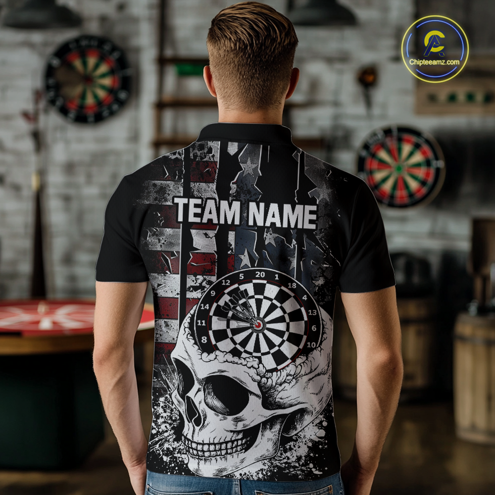 Custom American Flag Skull Dart Shirt Dart Team Jersey for Men Dartboard Shirts Dart League NNT176