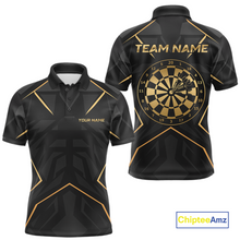 Load image into Gallery viewer, Custom Black Gold Dartboard Shirts Dart Shirt for Men Dart Team Jersey Dart League NNT178