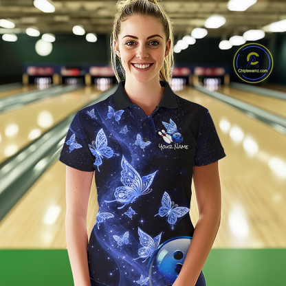 Custom Blue Galaxy Butterflies Bowling Shirt for Women Butterfly Bowling Team Jersey Bowling League HNT277
