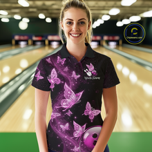 Load image into Gallery viewer, Custom Pink Galaxy Butterflies Bowling Shirt for Women Butterfly Bowling Team Jersey Bowling League HNT277
