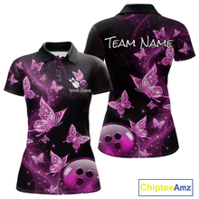 Load image into Gallery viewer, Custom Pink Galaxy Butterflies Bowling Shirt for Women Butterfly Bowling Team Jersey Bowling League HNT277