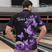 Load image into Gallery viewer, Custom Purple Galaxy Butterflies Bowling Shirt for Men Butterfly Bowling Team Jersey Bowling League HNT277