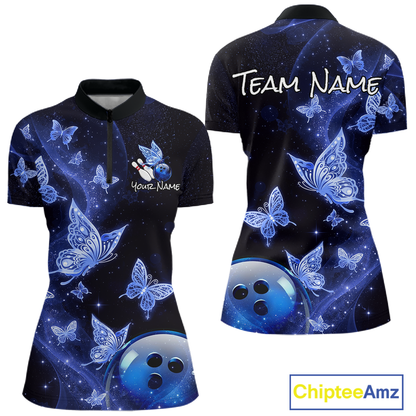 Custom Blue Galaxy Butterflies Bowling Shirt for Women Butterfly Bowling Team Jersey Bowling League HNT277
