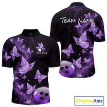Load image into Gallery viewer, Custom Purple Galaxy Butterflies Bowling Shirt for Men Butterfly Bowling Team Jersey Bowling League HNT277