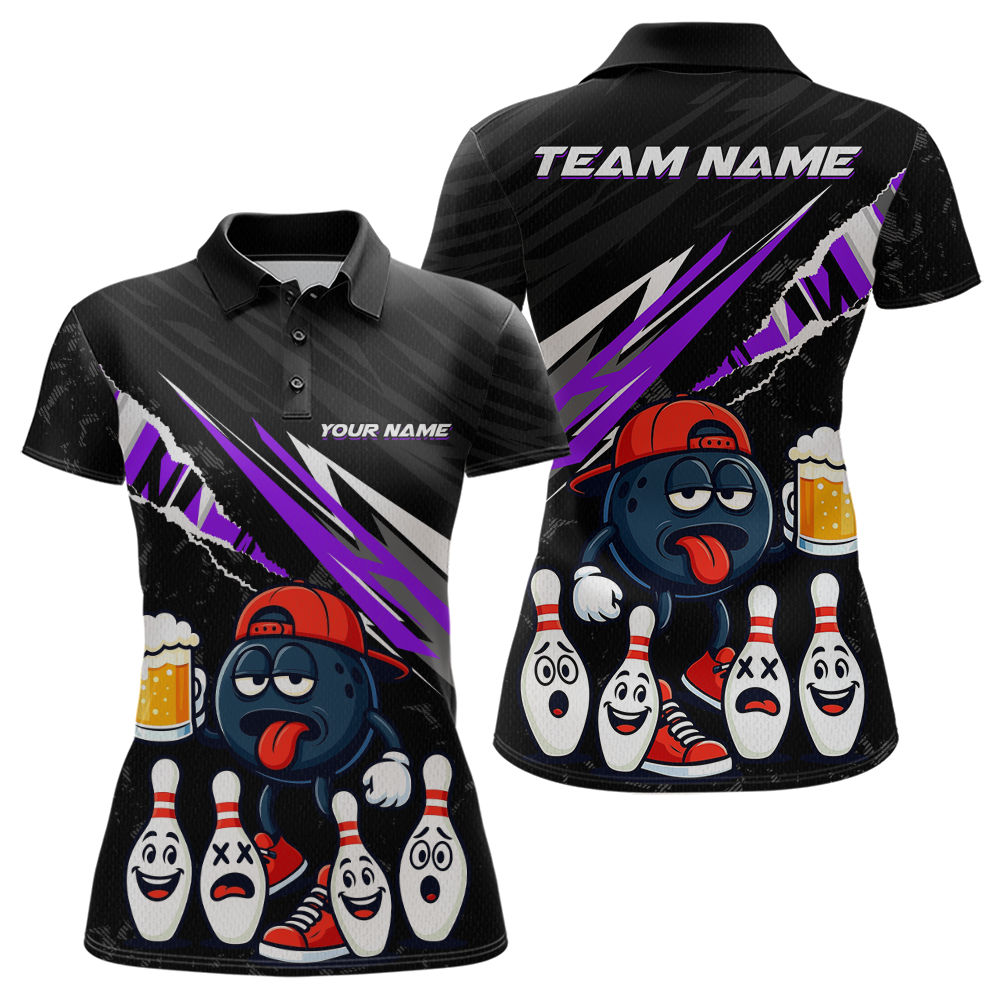 Custom Purple Beer Bowling Jersey for Women Bowling Team Shirts Bowling Uniform Polo & 1/4 Zip HNT133