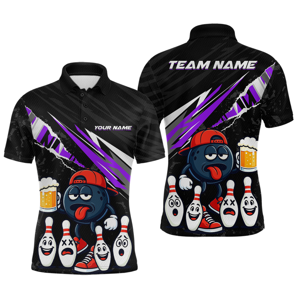 Custom Purple Beer Bowling Jersey for Men Bowling Team Shirts Bowling Uniform Polo & 1/4 Zip HNT133