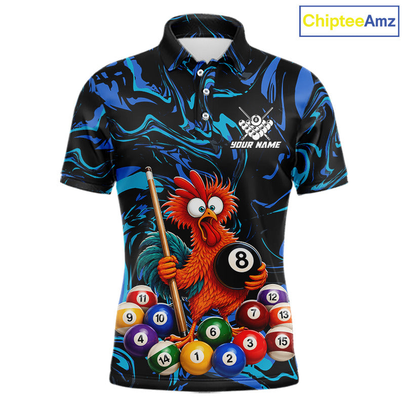 Custom Teal Blue Chicken 8 Ball Billiard Shirt for Men Billiard Jerseys Team Billiard League NNT197