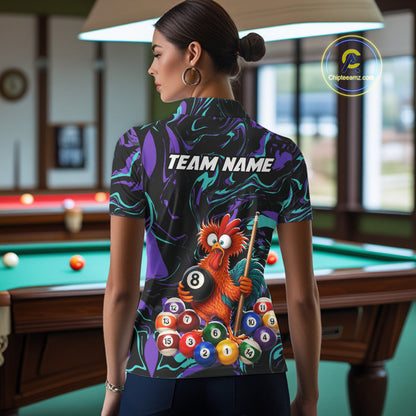 Custom Teal Purple Chicken 8 Ball Billiard Shirt for Women Billiard Jerseys Team Billiard League NNT197