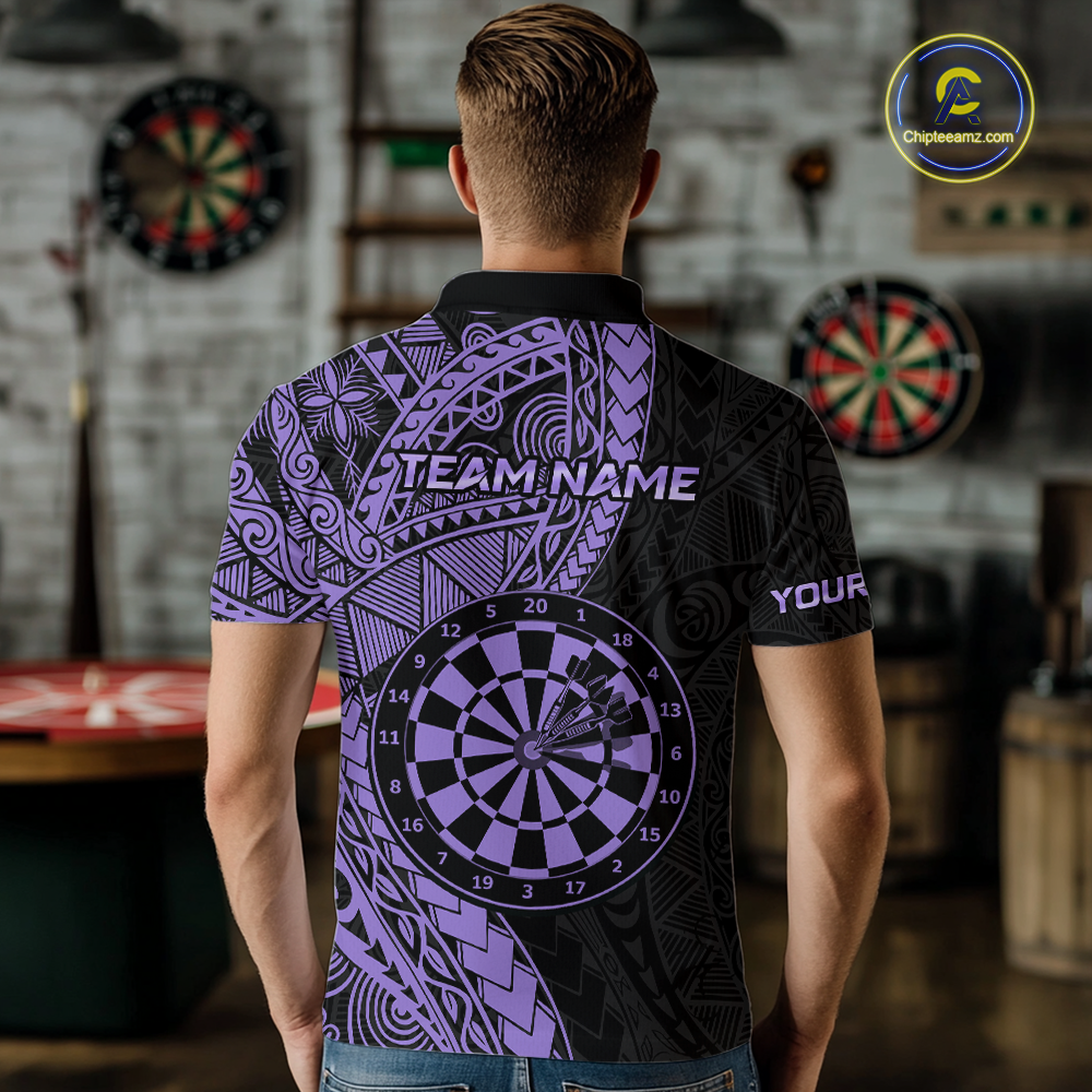 Custom Purple Tribal Dart Shirts for Men Dart Team Jersey Dartboard Gifts Polo & 1/4 Zip NNT163