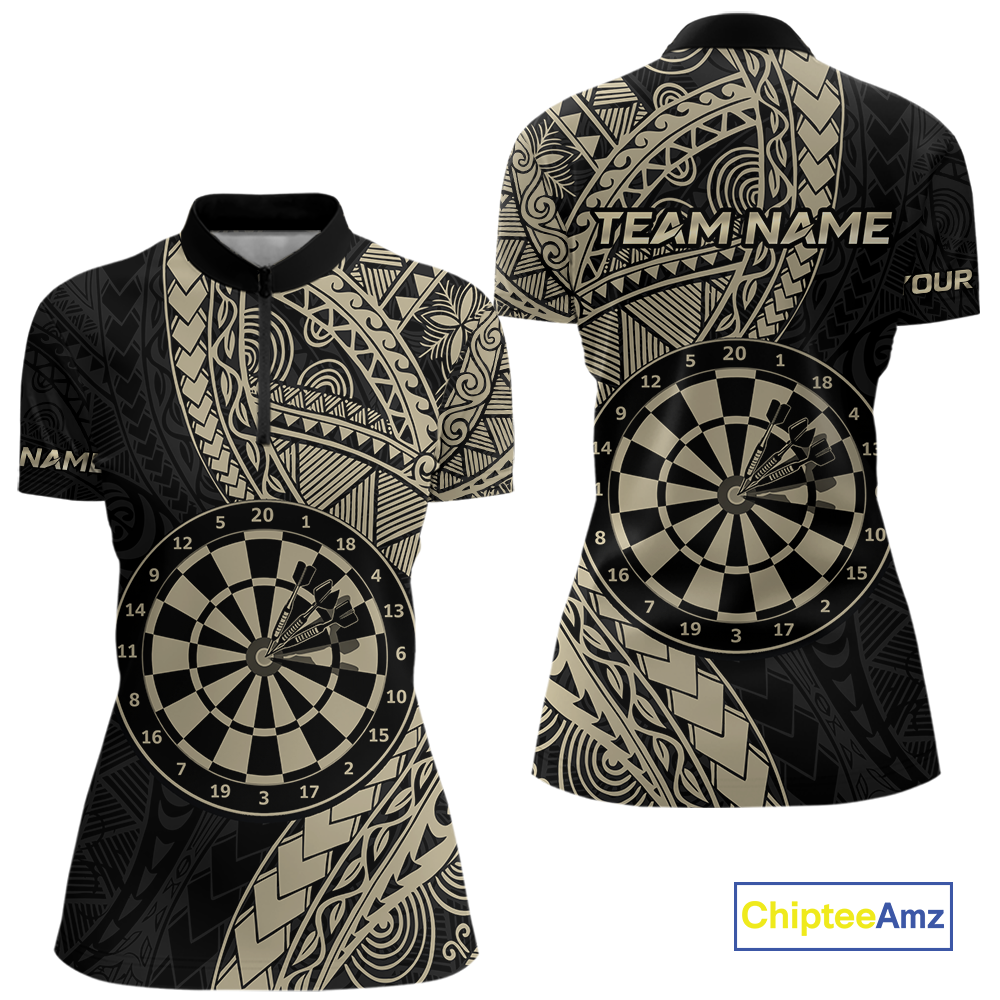 Custom Yellow Tribal Dart Shirts for Women Dart Team Jersey Dartboard Gifts Polo & 1/4 Zip NNT163