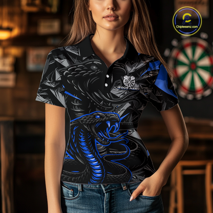 Blue Custom Cobra Snake Dart Shirts for Women Dart Team Jersey Dartboard Gifts Polo & 1/4 Zip NNT162